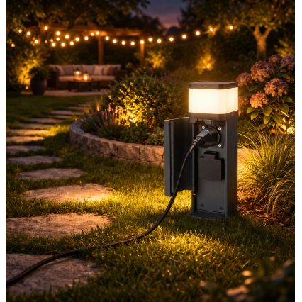 Brilagi - Außenleuchte mit 2 SCHUKO-Steckdosen PILLAR 1xG9/11W/230V IP44 anthrazit