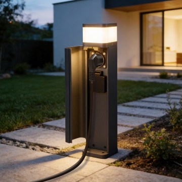 Brilagi - Außenleuchte mit 2 Schuko-Steckdosen PILLAR 1xG9/11W/230V IP44 Anthrazit