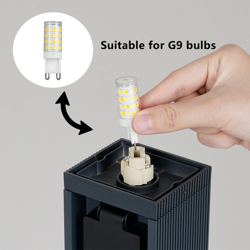Brilagi - Außenleuchte mit 2 SCHUKO-Steckdosen PILLAR 1xG9/11W/230V IP44 anthrazit