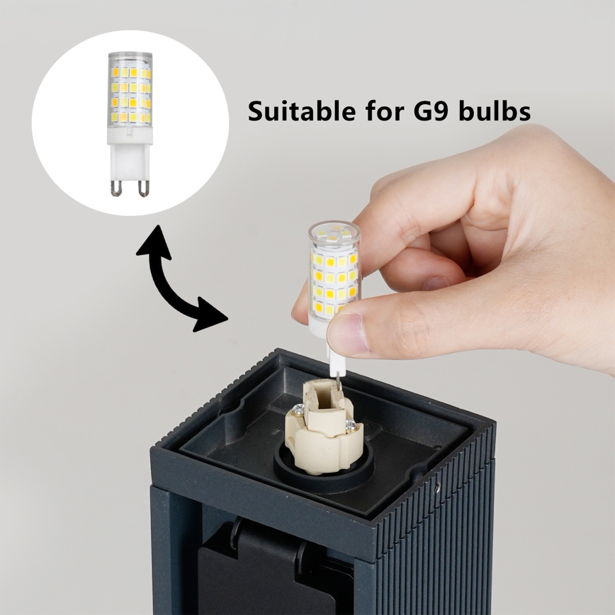 Brilagi - Außenleuchte PILLAR mit 2 SCHUKO‑Steckdosen, 1x G9/11W/230V, IP44, Anthrazit