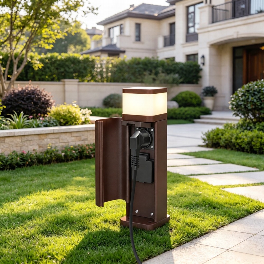 BRILAGI - Außenleuchte mit 2 SCHUKO-Steckdosen PILLAR 1xG9/11W/230V IP44 braun