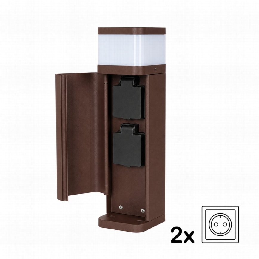 BRILAGI - Außenleuchte mit 2 SCHUKO-Steckdosen PILLAR 1xG9/11W/230V IP44 braun