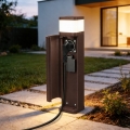 BRILAGI - Außenleuchte mit 2 SCHUKO-Steckdosen PILLAR 1xG9/11W/230V IP44 braun