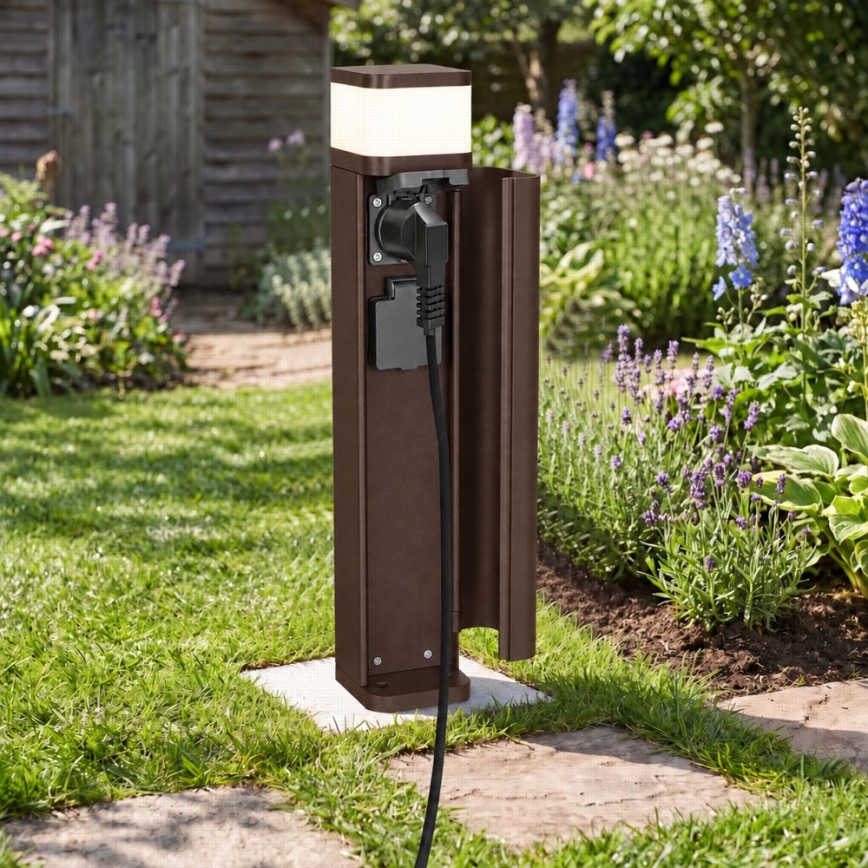 BRILAGI - Außenleuchte mit 2 SCHUKO-Steckdosen PILLAR 1xG9/11W/230V IP44 braun