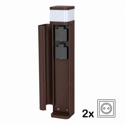 BRILAGI - Außenleuchte mit 2 SCHUKO-Steckdosen PILLAR 1xG9/11W/230V IP44 braun