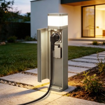 BRILAGI - Außenleuchte mit 2 SCHUKO-Steckdosen PILLAR 1xG9/11W/230V IP44 grau