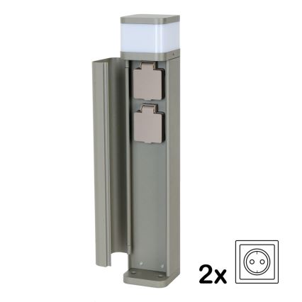 BRILAGI - Außenleuchte mit 2 SCHUKO-Steckdosen PILLAR 1xG9/11W/230V IP44 grau