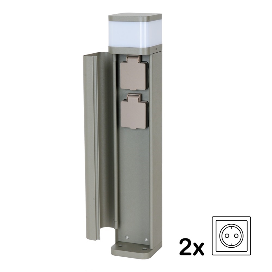 BRILAGI - Außenleuchte mit 2 SCHUKO-Steckdosen PILLAR 1xG9/11W/230V IP44 grau