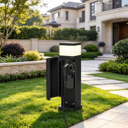 BRILAGI - Außenleuchte mit 2 SCHUKO-Steckdosen PILLAR 1xG9/11W/230V IP44 schwarz