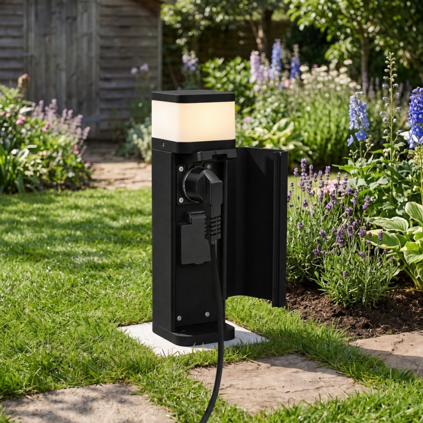 BRILAGI - Außenleuchte mit 2 SCHUKO-Steckdosen PILLAR 1xG9/11W/230V IP44 schwarz