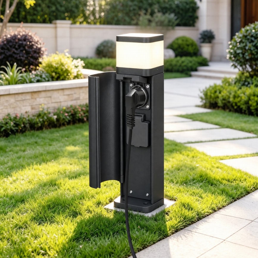BRILAGI - Außenleuchte mit 2 Steckdosen SCHUKO PILLAR 1xG9/11W/230V IP44 schwarz