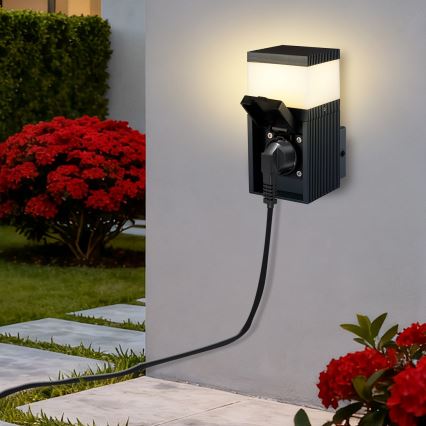 Brilagi - Außenwandleuchte mit SCHUKO-Steckdose PILLAR 1xG9/11W/230V IP44 anthrazit