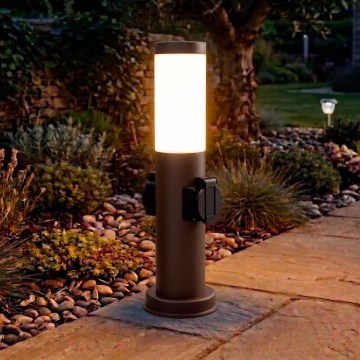 Brilagi - Außenleuchte NOVA mit 2 SCHUKO-Steckdosen, 1xE27/15W/230V, 40 cm, IP44, braun