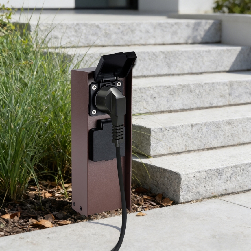 Brilagi - Außensteckdosensäule PILLAR 2Z SCHUKO 230V IP44 braun