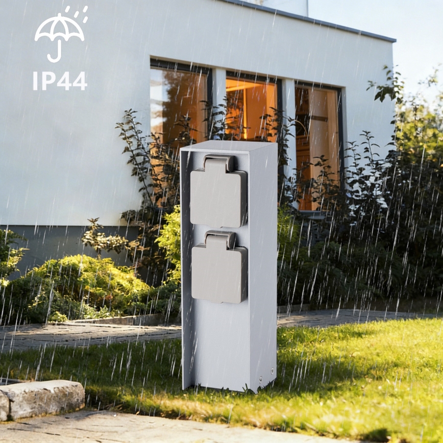 Brilagi - Außensteckdosensäule PILLAR 2Z SCHUKO 230V IP44 silber