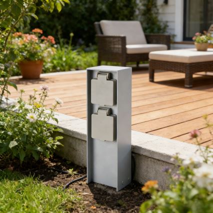 Brilagi - Außensteckdosensäule PILLAR 2Z SCHUKO 230V IP44 silber