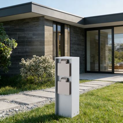 Brilagi - Außensteckdosensäule PILLAR 2Z SCHUKO 230V IP44 silber