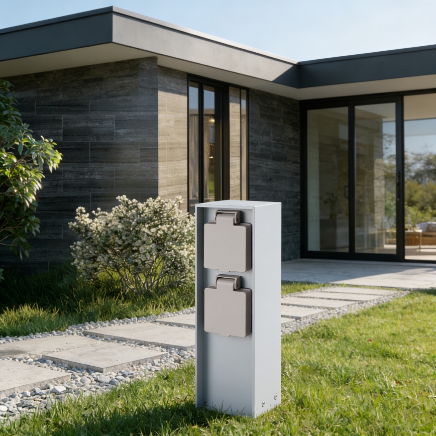 Brilagi - Außensteckdosensäule PILLAR 2Z SCHUKO 230V IP44 silber