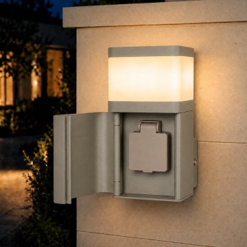 BRILAGI - Außenwandleuchte mit SCHUKO-Steckdose PILLAR 1xG9/11W/230V IP44 grau