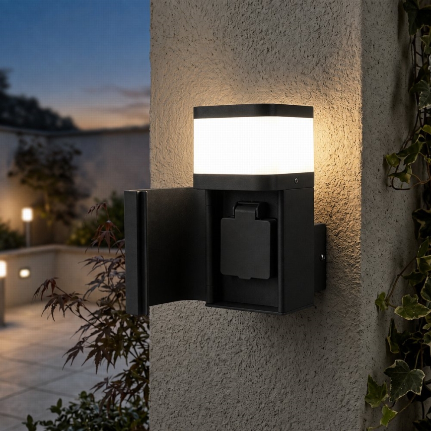 BRILAGI - Außenwandleuchte mit SCHUKO-Steckdose PILLAR 1xG9/11W/230V IP44 schwarz