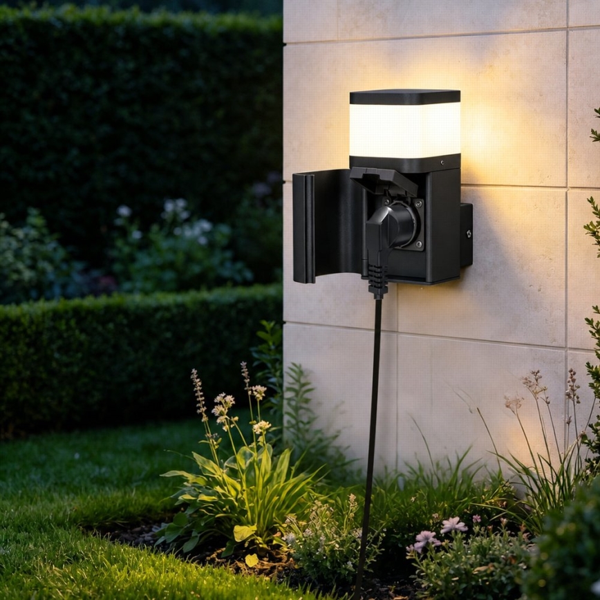 BRILAGI - Außenwandleuchte mit SCHUKO-Steckdose PILLAR 1xG9/11W/230V IP44 schwarz