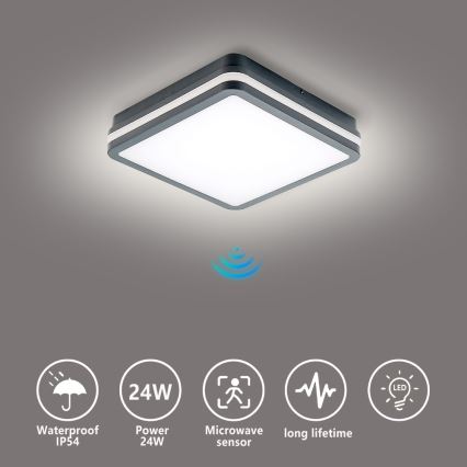 Brilagi - LED Außenleuchte mit Bewegungsmelder BENE LED/24W/230V 26x26 cm Anthrazit IP54
