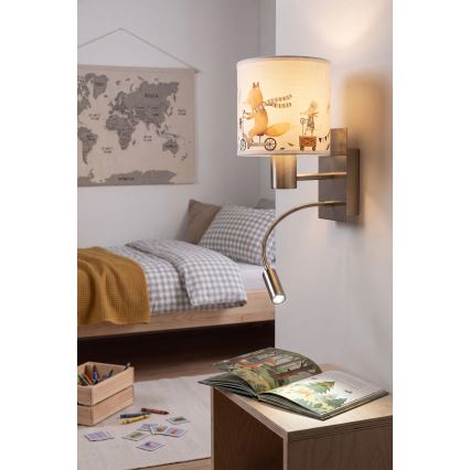 Brilagi - LED flexible Kinder-Wandleuchte BOBO 1xE27/25W/230V + LED/3W mattchrom/weiß/Tiermotive