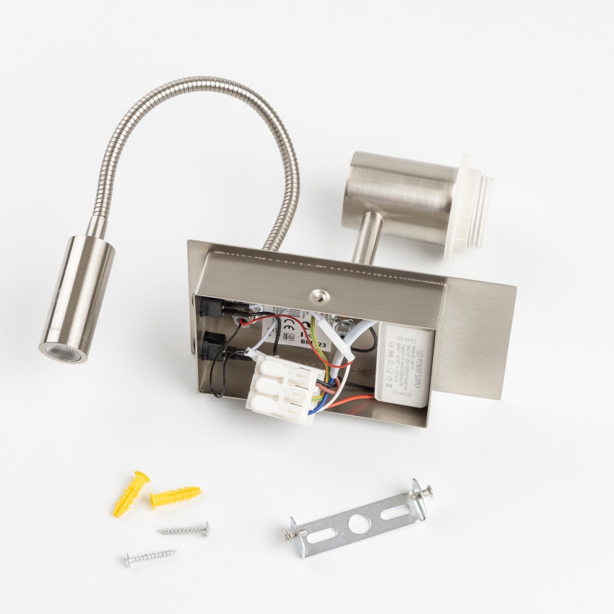 Brilagi - LED flexible Kinder-Wandleuchte BOBO 1xE27/25W/230V + LED/3W mattchrom/weiß/Tiermotive