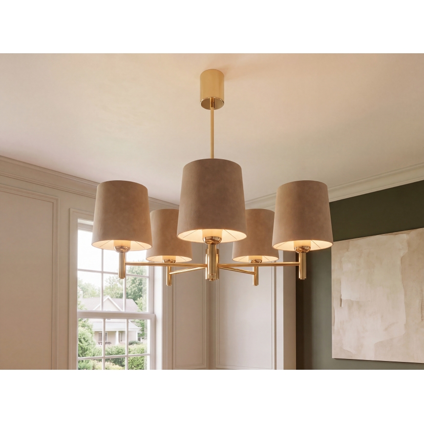 Brilagi - Deckenleuchte mit Stange MONTE 5xE27/15W/230V beige/gold