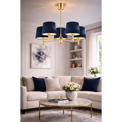 Brilagi - Deckenleuchte mit Stange MONTE 5xE27/60W/230V blau/gold