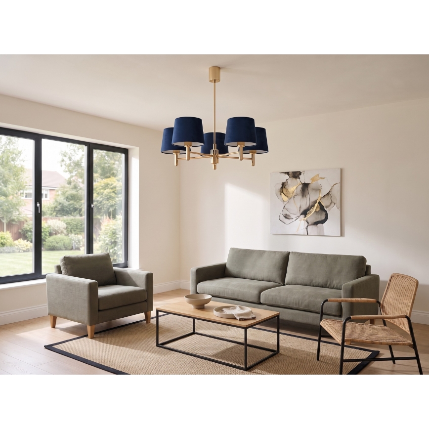 Brilagi - Deckenleuchte mit Stange MONTE 5xE27/60W/230V blau/gold