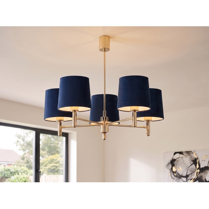 Brilagi - Deckenleuchte mit Stange MONTE 5xE27/60W/230V blau/gold