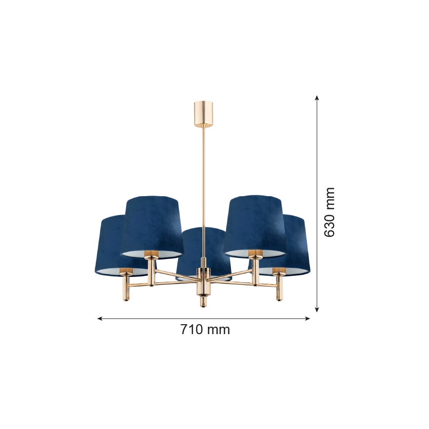 Brilagi - Deckenleuchte mit Stange MONTE 5xE27/60W/230V blau/gold