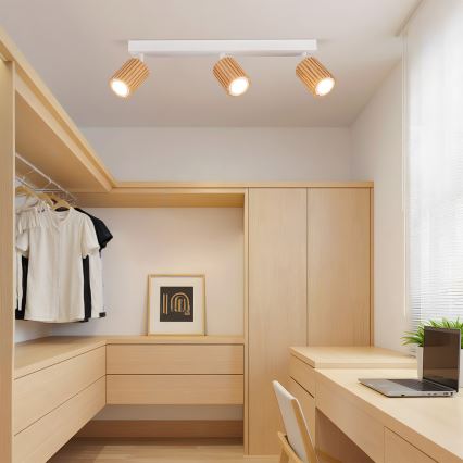 Brilagi - Deckenspot MODERN WOOD 3xGU10/8W/230V Gummibaum/weiß