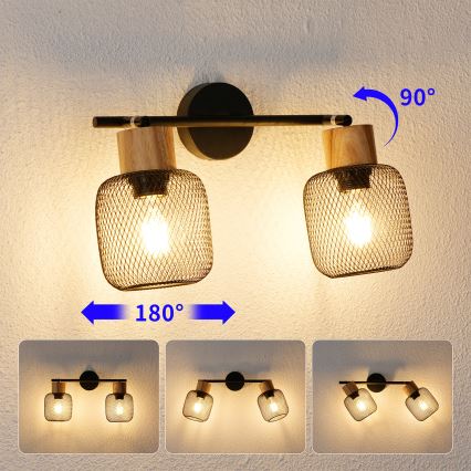 Brilagi - Deckenstrahler BASKLITE 2xE27/15W/230V Gummibaumholz/schwarz