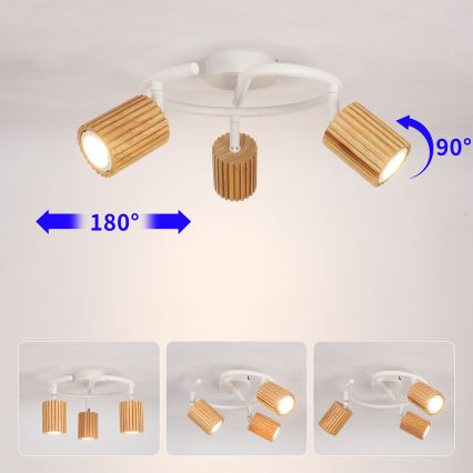 Brilagi - Deckenstrahler MODERN WOOD 3xGU10/8W/230V Gummibaumholz/weiß