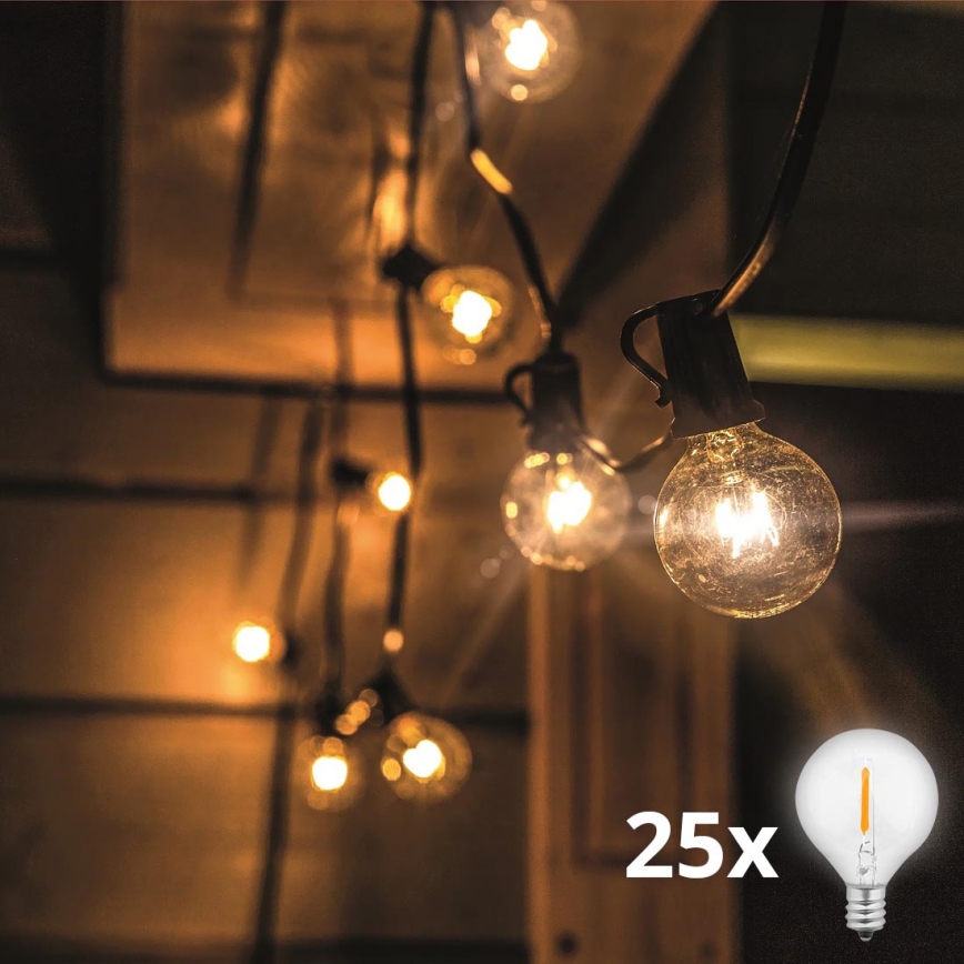 Brilagi - Dekorative LED-Lichterkette für den Außenbereich GARLAND 25xE12 20m schwarz IP44 warmweiβ