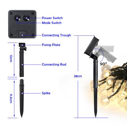 Brilagi - Dekorative LED-Solar-Lichterkette BUBBLE 50xLED/8 Funktionen 7m IP65 warmweiβ 600 mAh