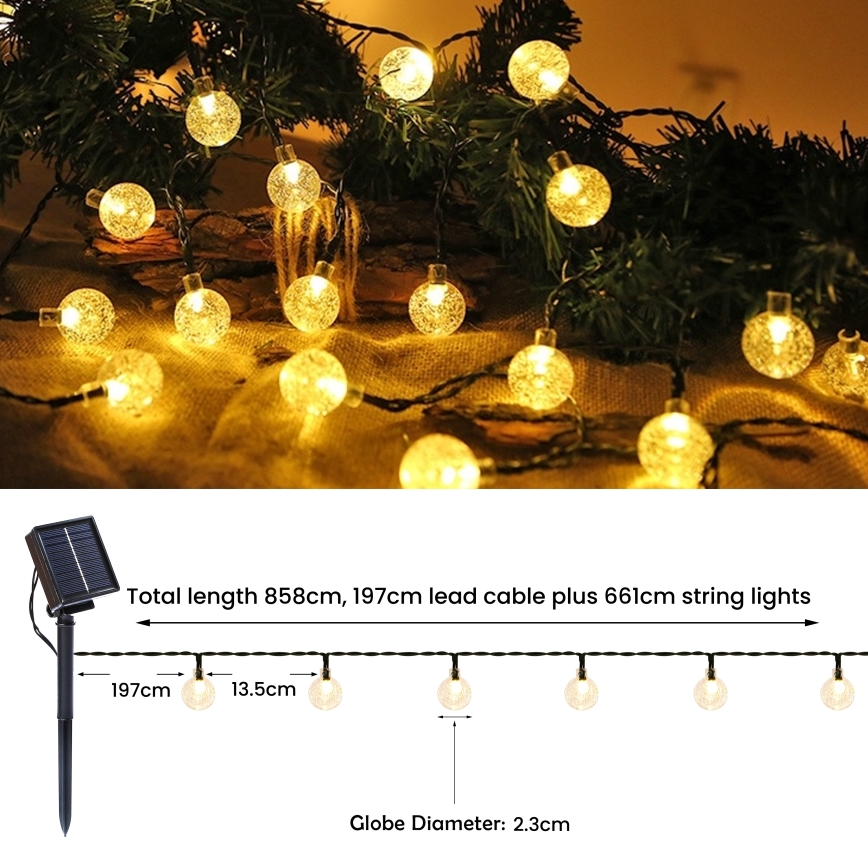 Brilagi - Dekorative LED-Solarkette BUBBLE 200xLED/8 Funktionen 20m IP65 warmweiβ