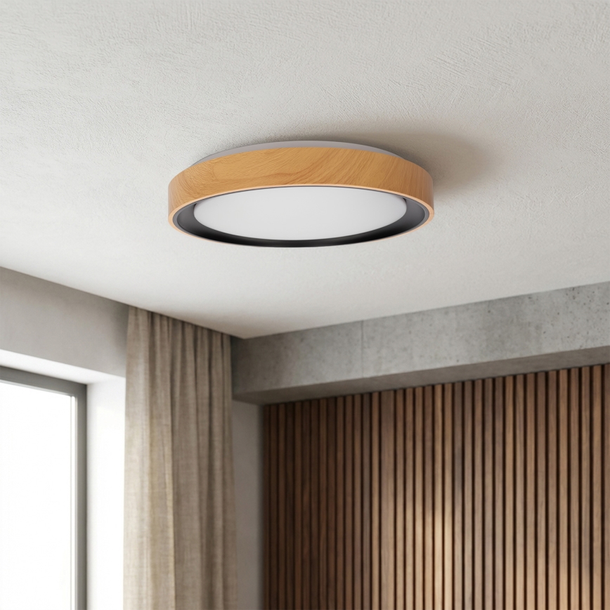 Brilagi - LED dimmbar Deckenleuchte FLOCO LED/48 W/230 V 3000–6500 K Ø 40 cm Holzdekor/Schwarz + Fernbedienung