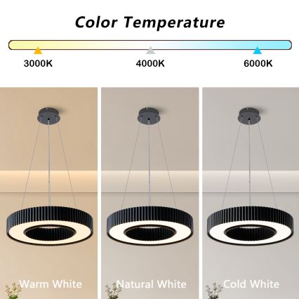 Brilagi - dimmbare LED-Pendelleuchte mit Seilaufhängung LUMIX LED/48W/230V 3000–6000K schwarz Ø 50 cm + Fernbedienung