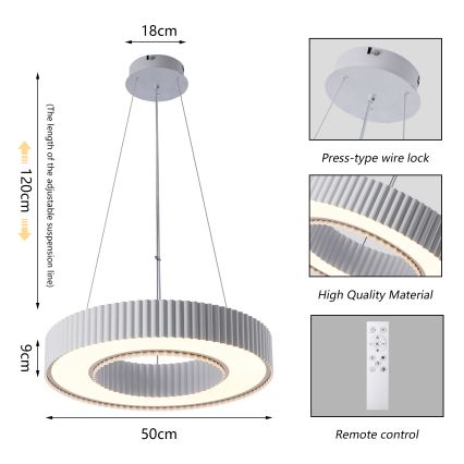 Brilagi - LED-dimmbare Pendelleuchte am Seil LUMIX LED/48W/230V 3000-6000K weiß Ø 50 cm + Fernbedienung