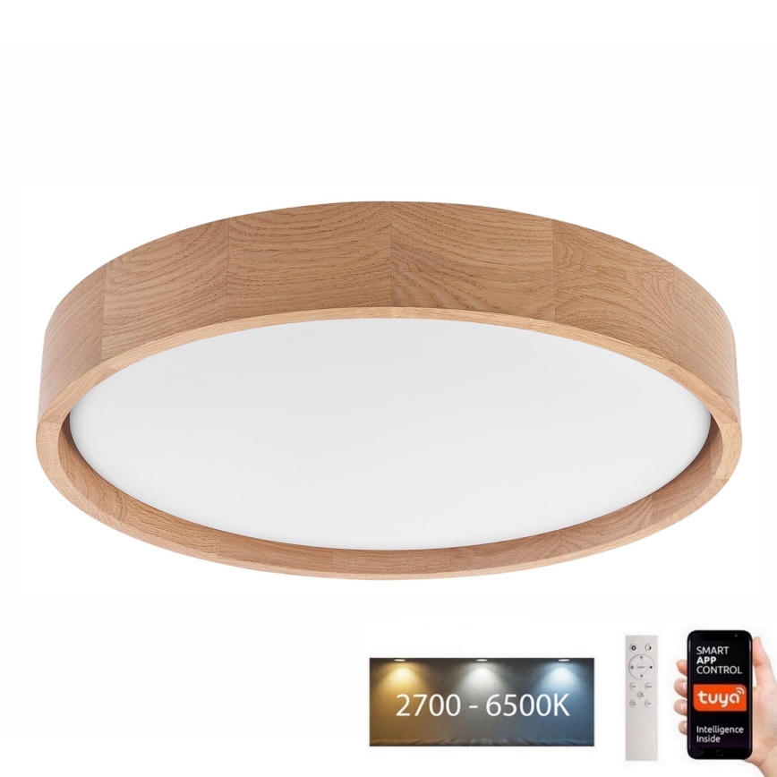 Brilagi - Dimmbare LED-Deckenleuchte MANAROLA SMART LED/24W/230V 2700-6500K Eiche d 41 cm Wi-Fi + Fernbedienung Tuya