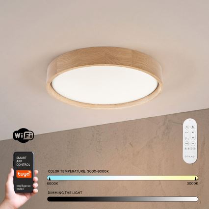 Brilagi - LED-dimmbare Deckenleuchte MANAROLA SMART LED/24W/230V 3000-6000K Wi-Fi Tuya Beacon Durchmesser 41 cm Eiche + Fernbedienung