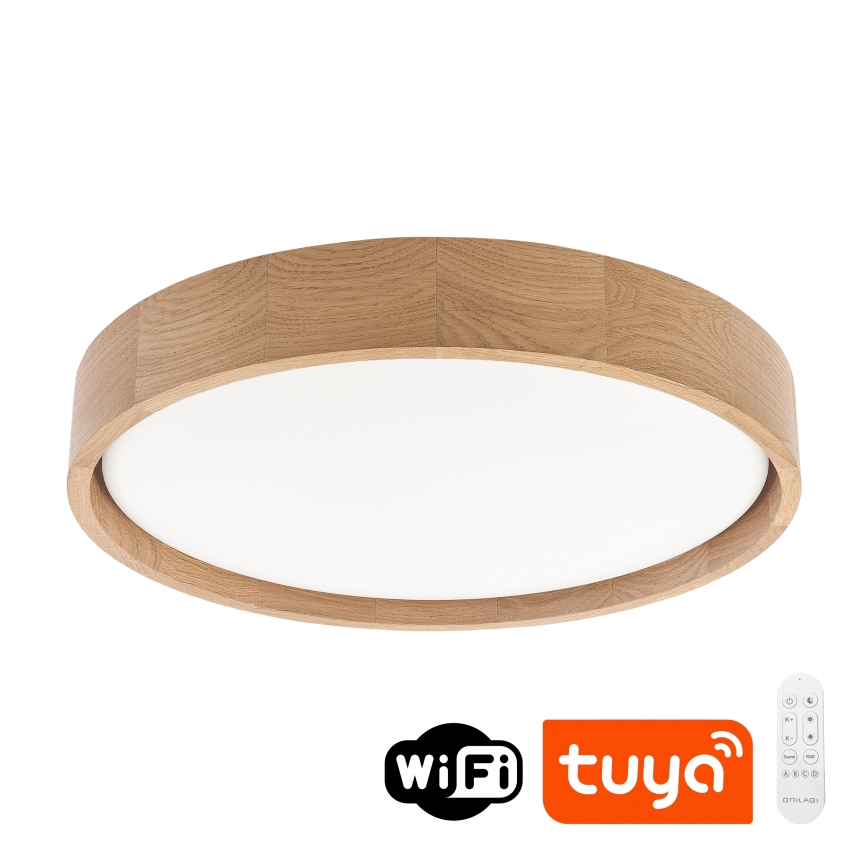Brilagi - LED-dimmbare Deckenleuchte MANAROLA SMART LED/24W/230V 3000-6000K Wi-Fi Tuya Beacon Durchmesser 41 cm Eiche + Fernbedienung