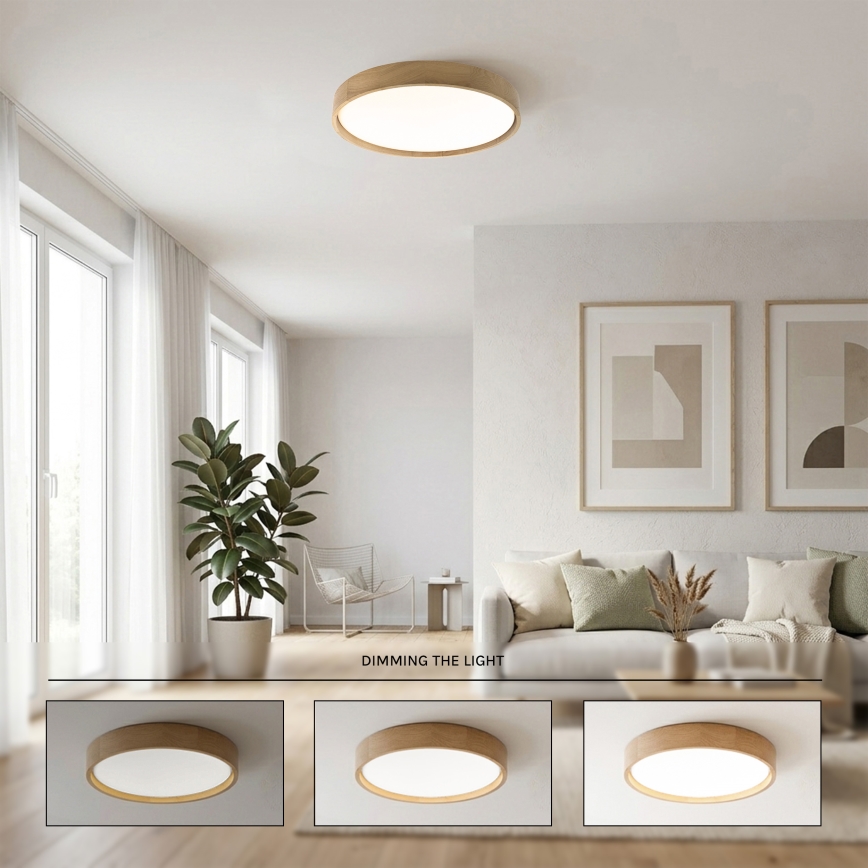 Brilagi - dimmbare LED-Deckenleuchte MANAROLA SMART LED/36W/230V 3000–6000K Wi-Fi Tuya Beacon Ø 51 cm Eiche + Fernbedienung