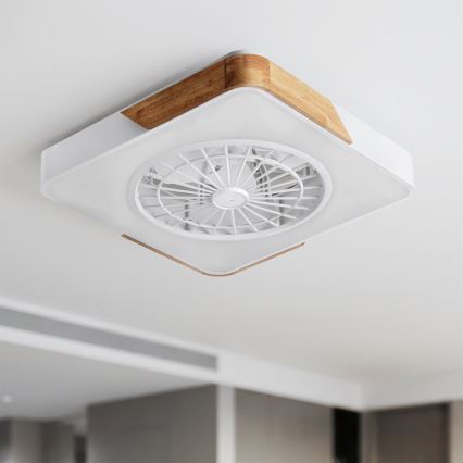 Brilagi - LED-dimmbare Deckenleuchte mit Ventilator LED/38W/230V 3000-6500K 3000-6500K 50x50 cm weiß/Eiche + Fernbedienung