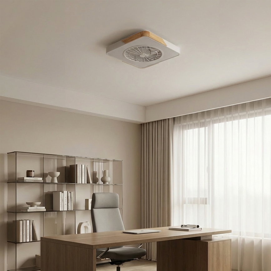 Brilagi - LED-dimmbare Deckenleuchte mit Ventilator LED/38W/230V 3000-6500K 3000-6500K 50x50 cm weiß/Eiche + Fernbedienung