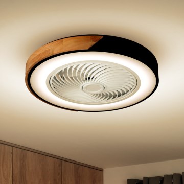 Brilagi - dimmbare LED-Deckenleuchte mit Ventilator LED/30W/230V 3000-6500K Durchmesser 50 cm schwarz/Eiche + Fernbedienung