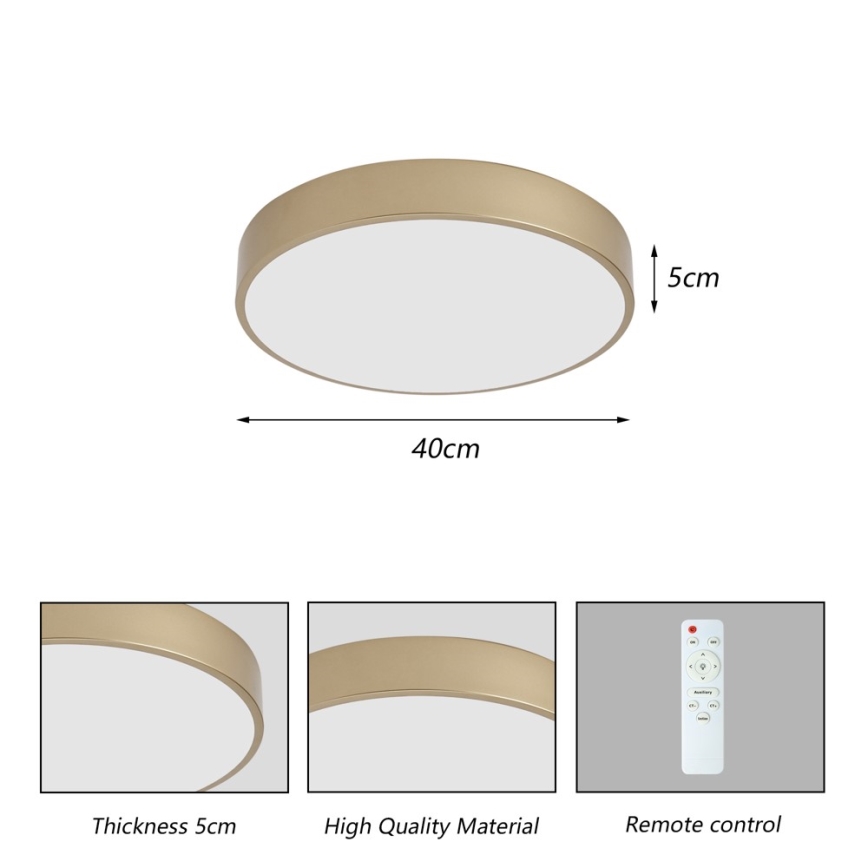 Brilagi - LED dimmbare Deckenleuchte POOL LED/48W/230V 3000-6000K Ø 40 cm goldfarben + Fernbedienung
